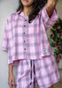 Women Summer Pajama set checkered Pink x Grey T-shirt + Shorts